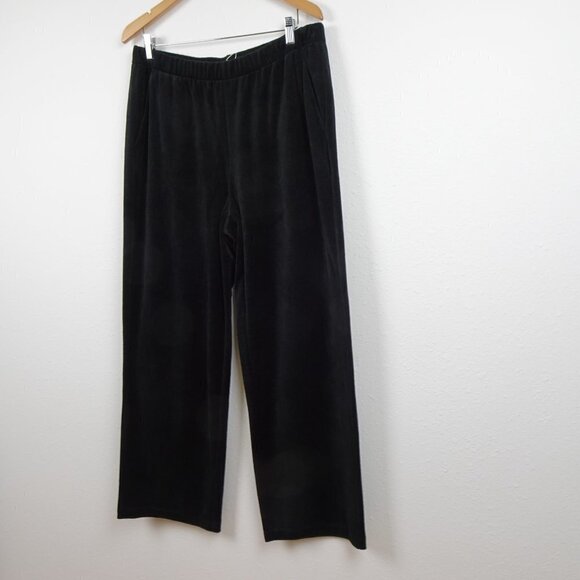 Eileen Fisher Straight Leg Pants Size L Black Velour Stretch Elastic Waist - Picture 4 of 9